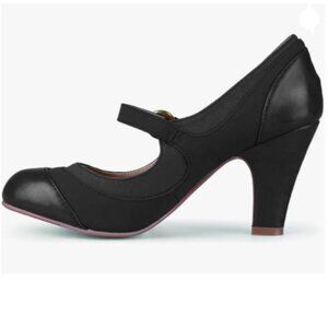 FOWT Black Vintage Mid Heel Mary Jane Pumps Round Toe Buckled Slip On Shoes